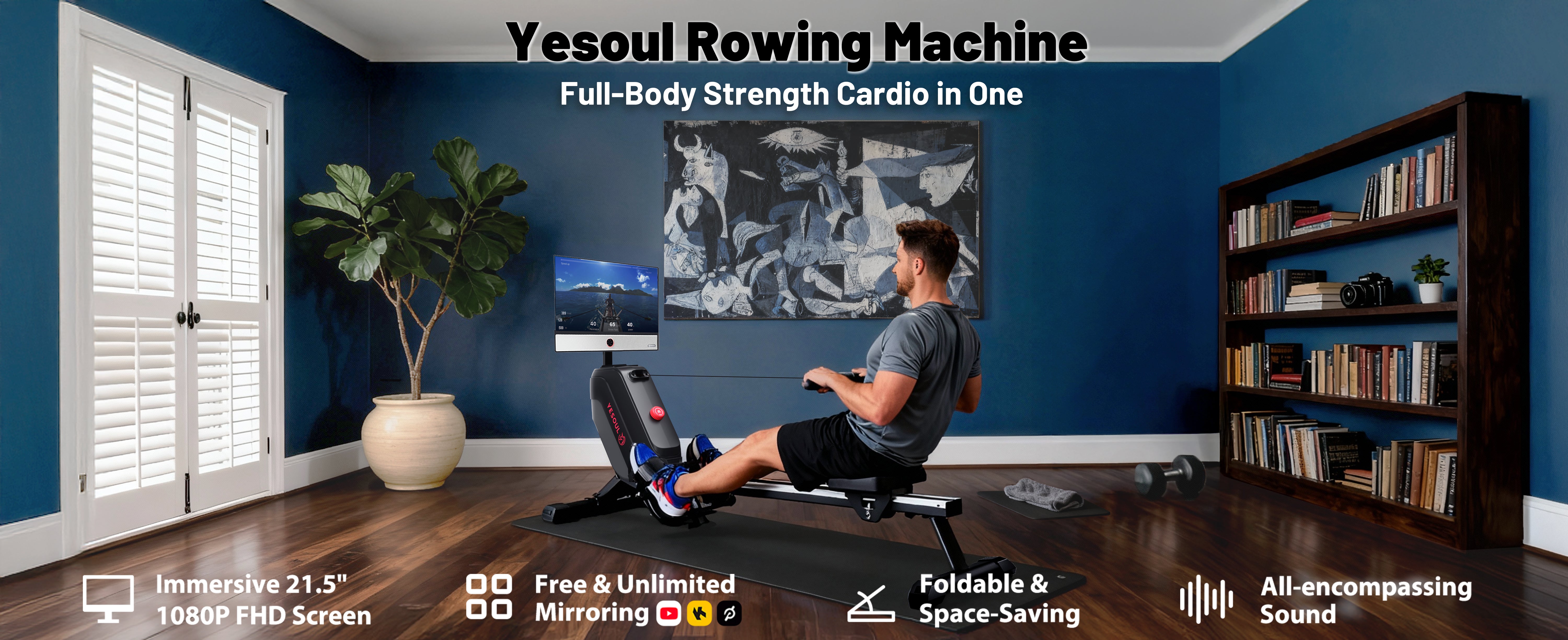 ｅｎｇ Yesoul Rowing Machine: Foldable Water Row with Screen – R1M Plus