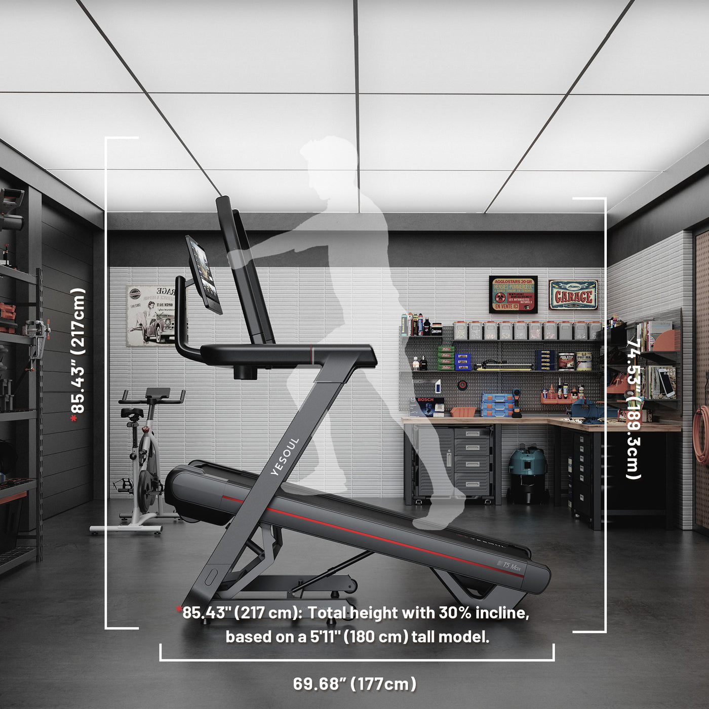 YESOUL T5 treadmill inclined in a living room