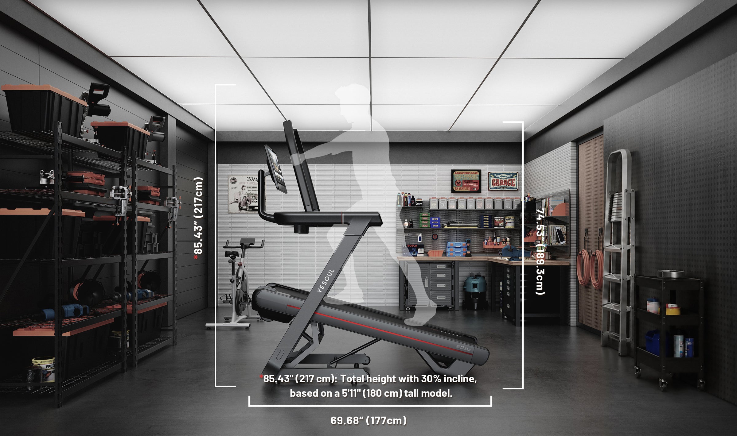 YESOUL T5 treadmill inclined in a living room