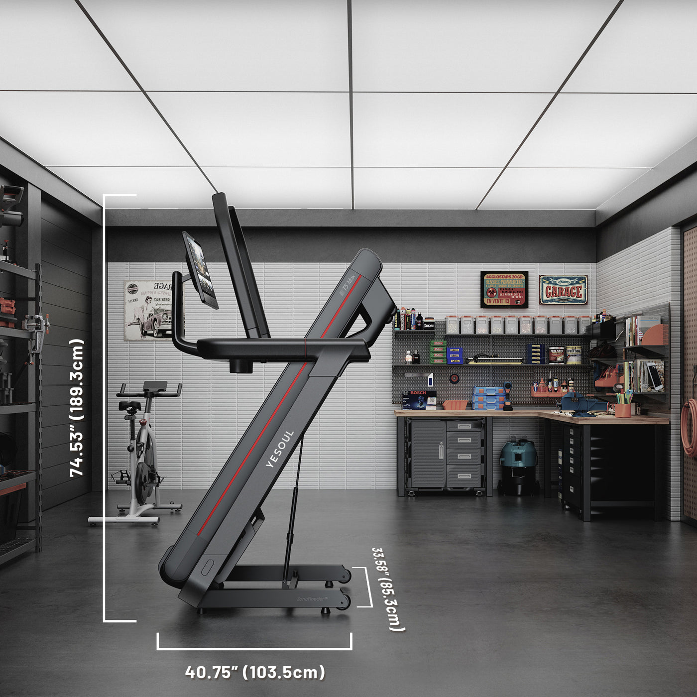YESOUL T5 treadmill folded in a living room