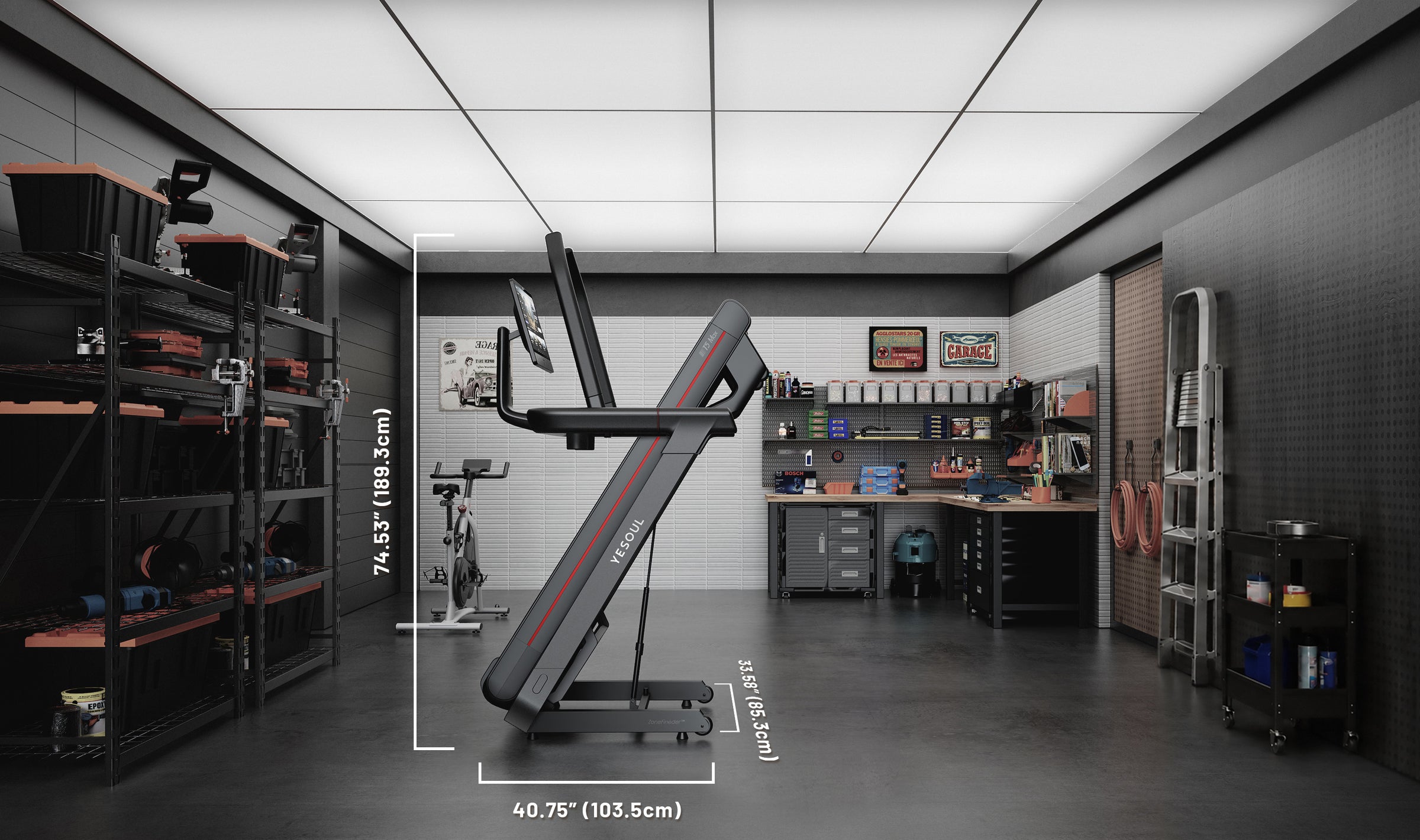 YESOUL T5 treadmill folded in a living room