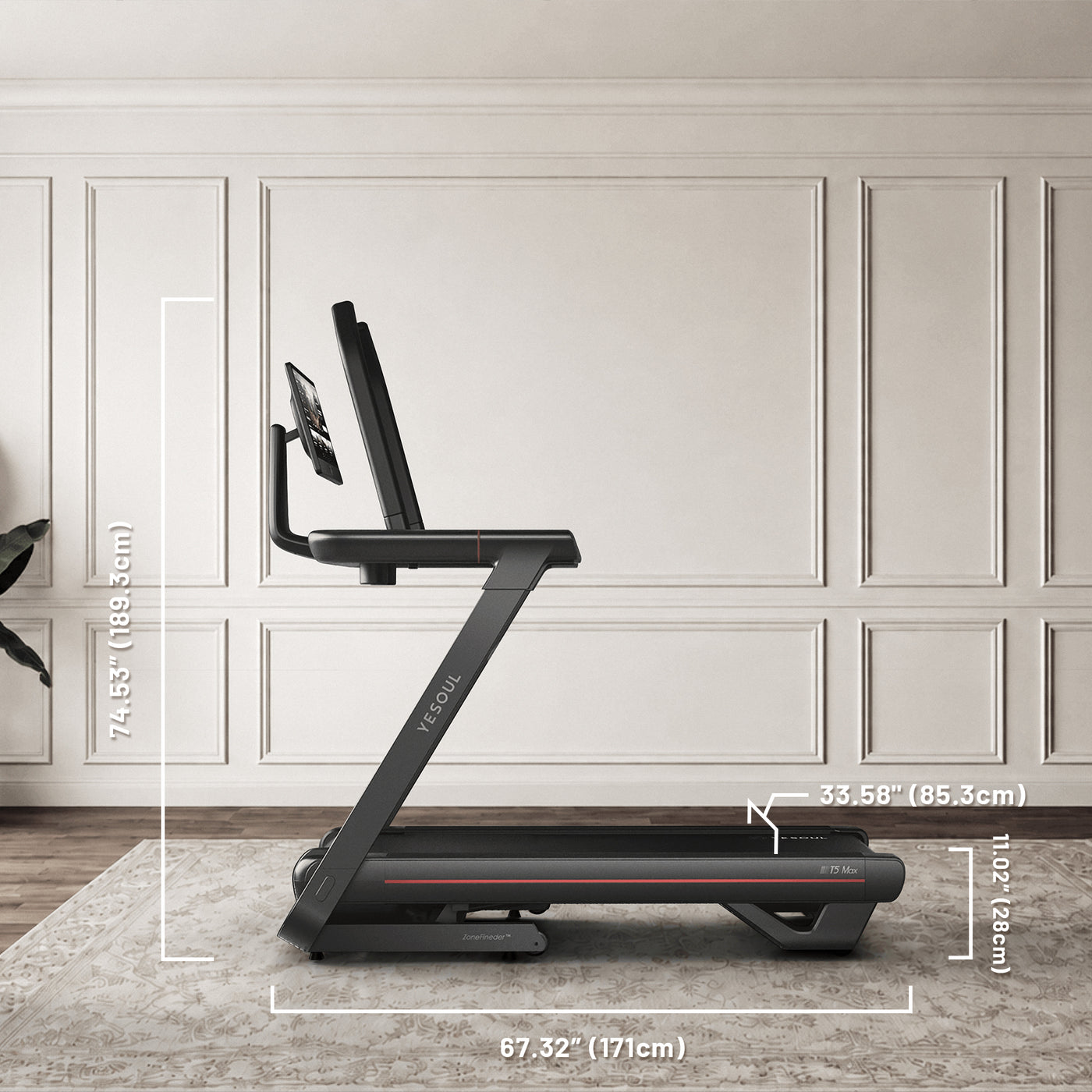YESOUL T5 treadmill flat in a garage