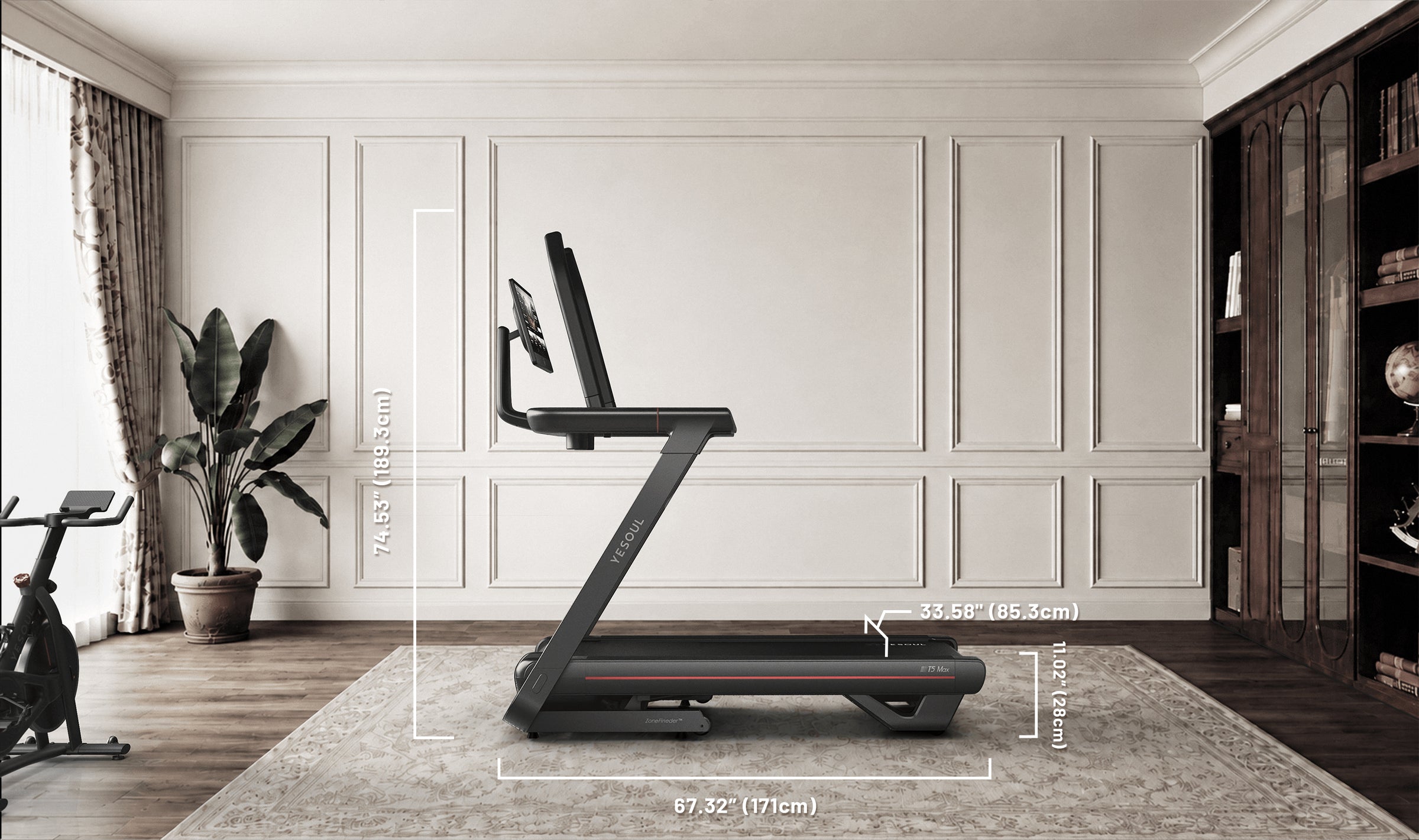 YESOUL T5 treadmill flat in a garage