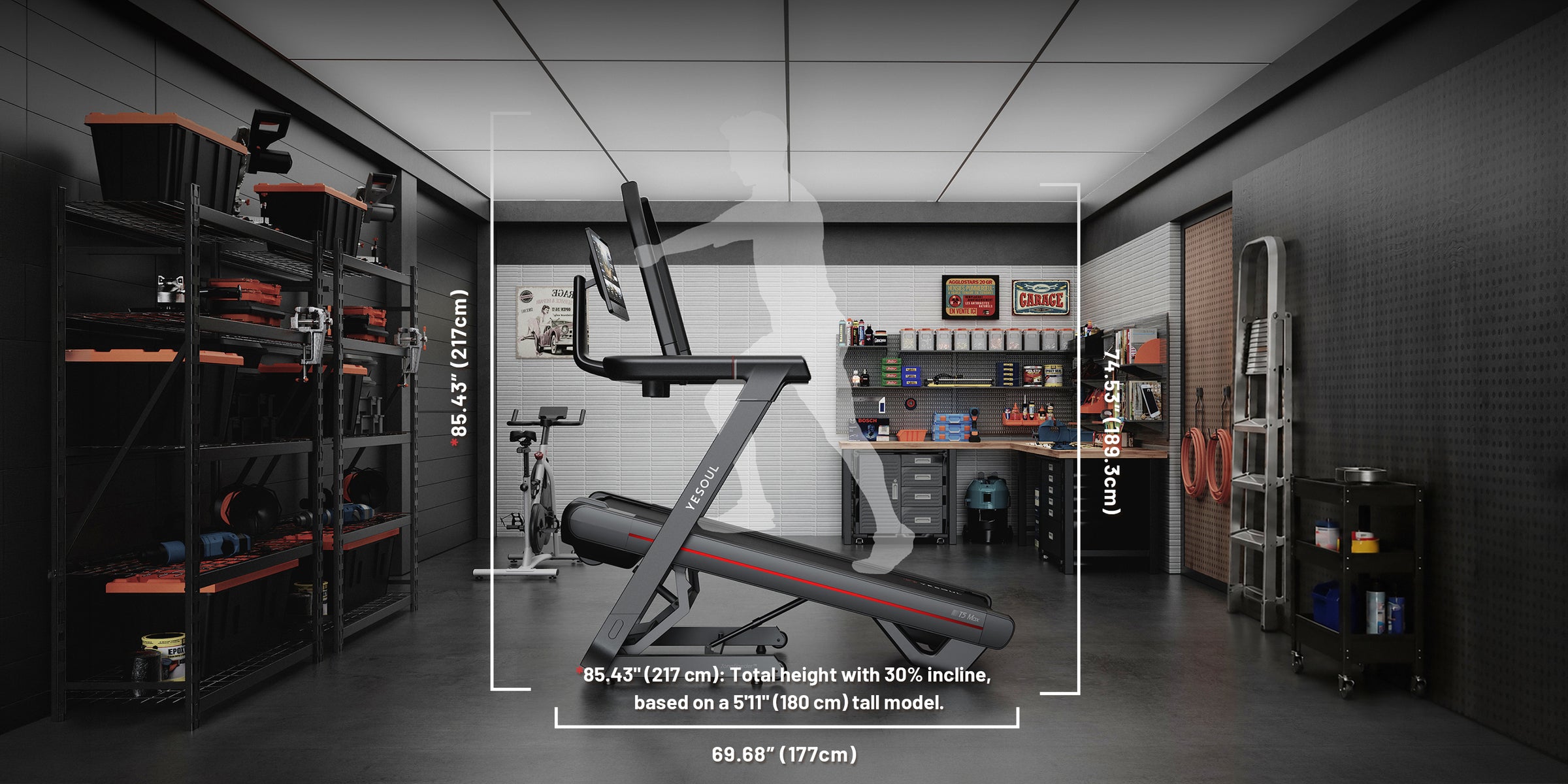 YESOUL T5 treadmill inclined in a living room