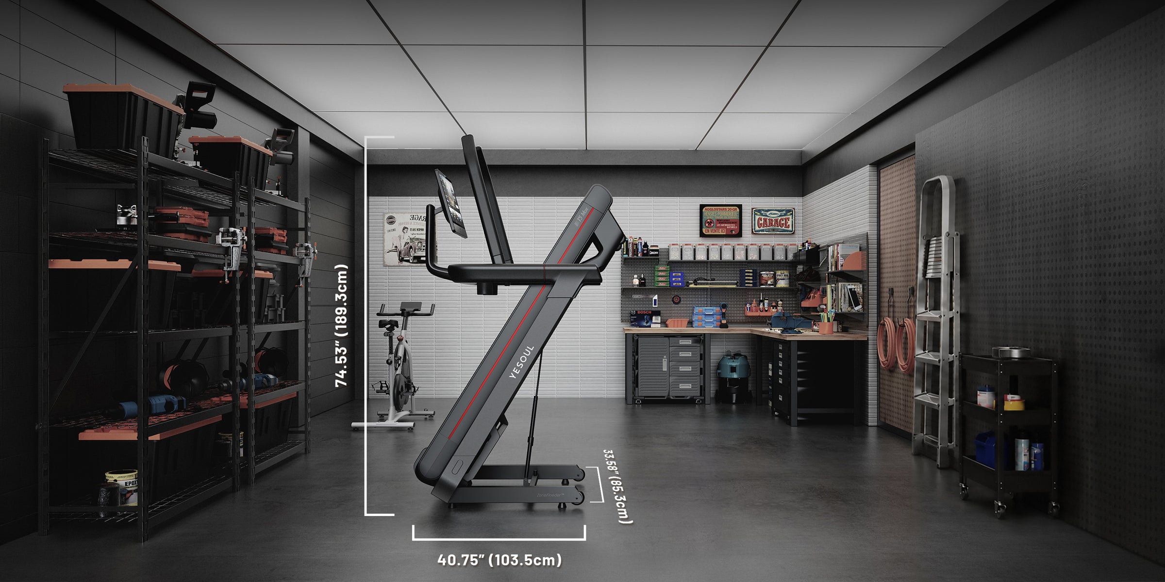 YESOUL T5 treadmill folded in a living room