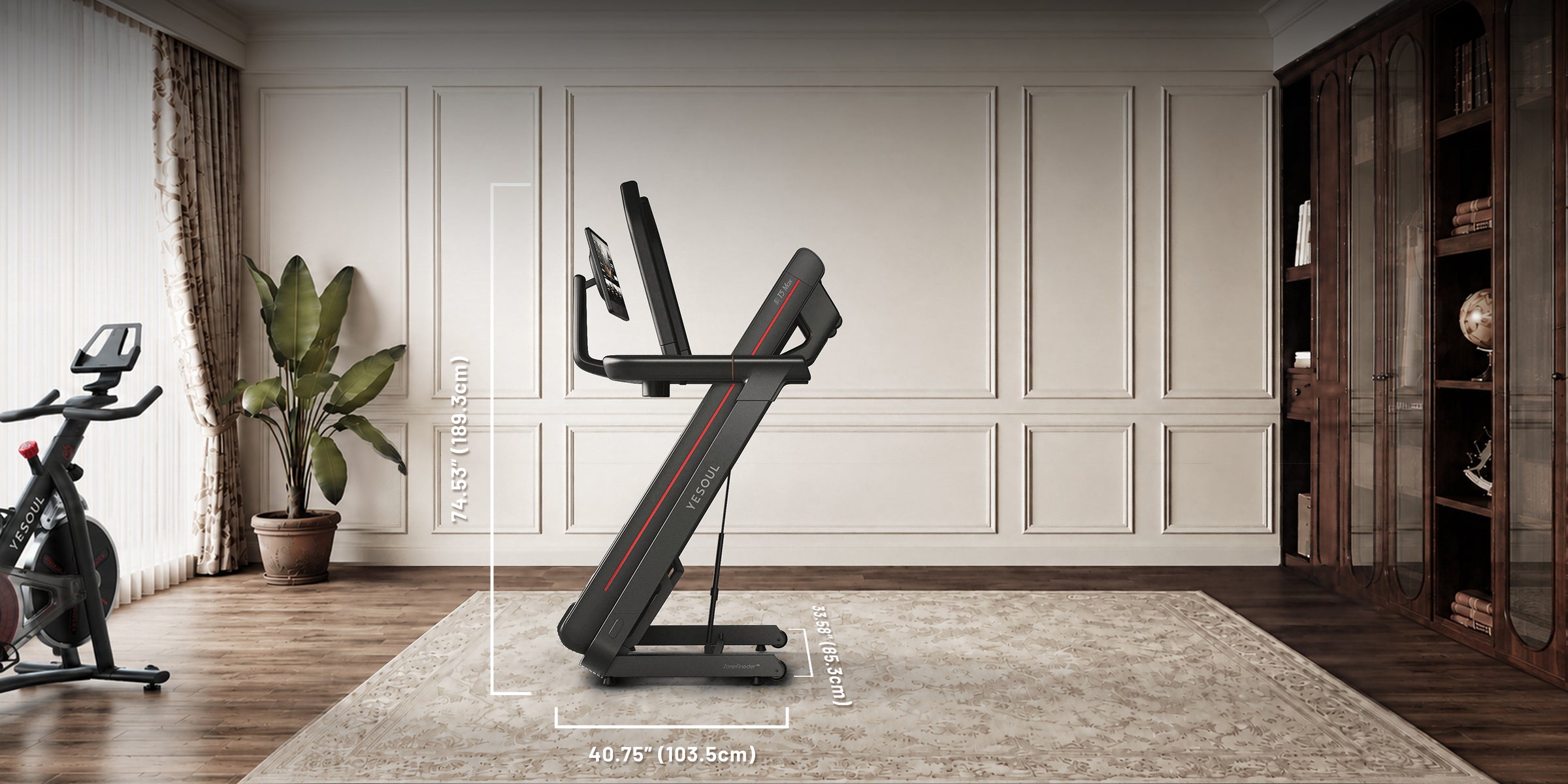 YESOUL T5 treadmill folded in a garage
