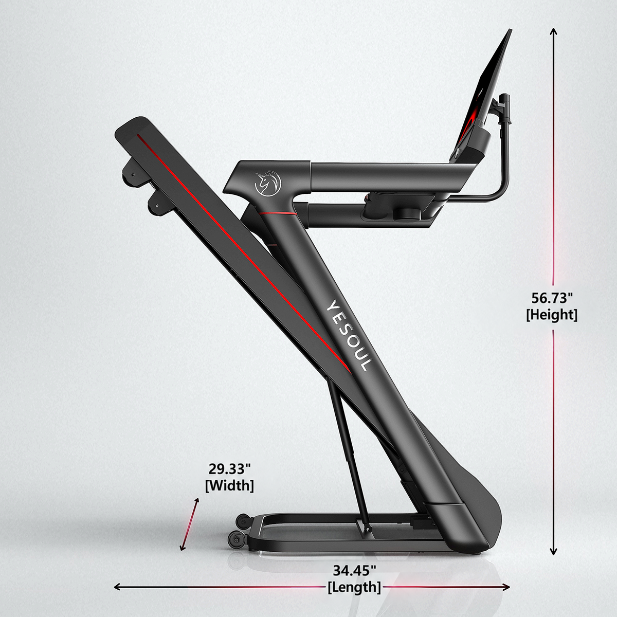 YESOUL T3S Plus folded dimensions: 34.45 × 29.33 × 56.73 in (875 × 745 × 1441 mm).