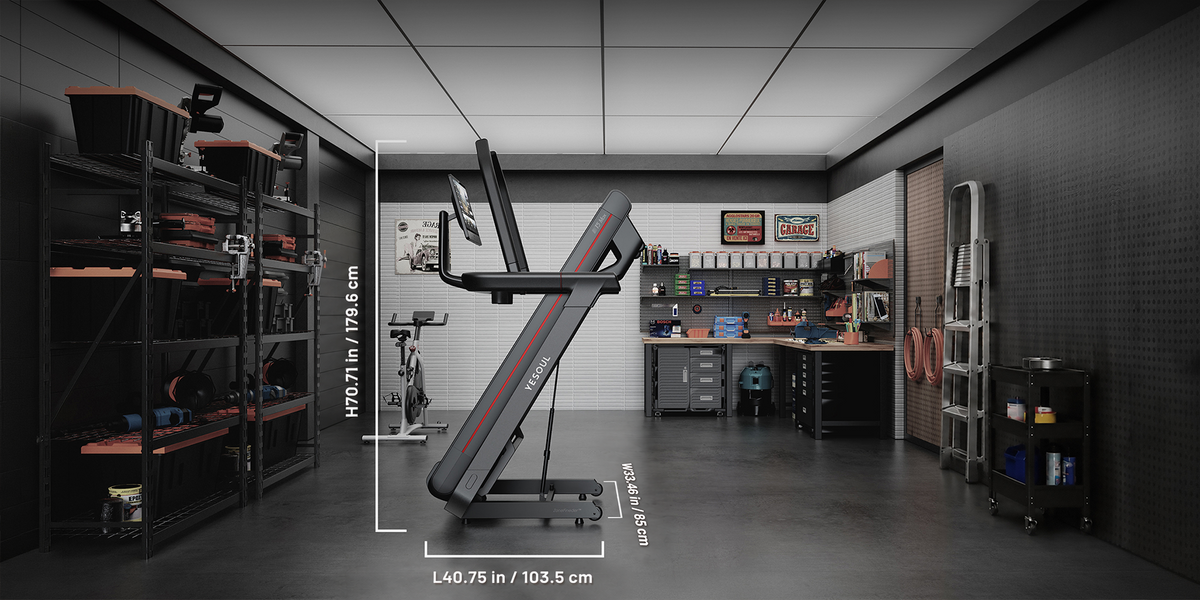 YESOUL T5 treadmill folded in a living room
