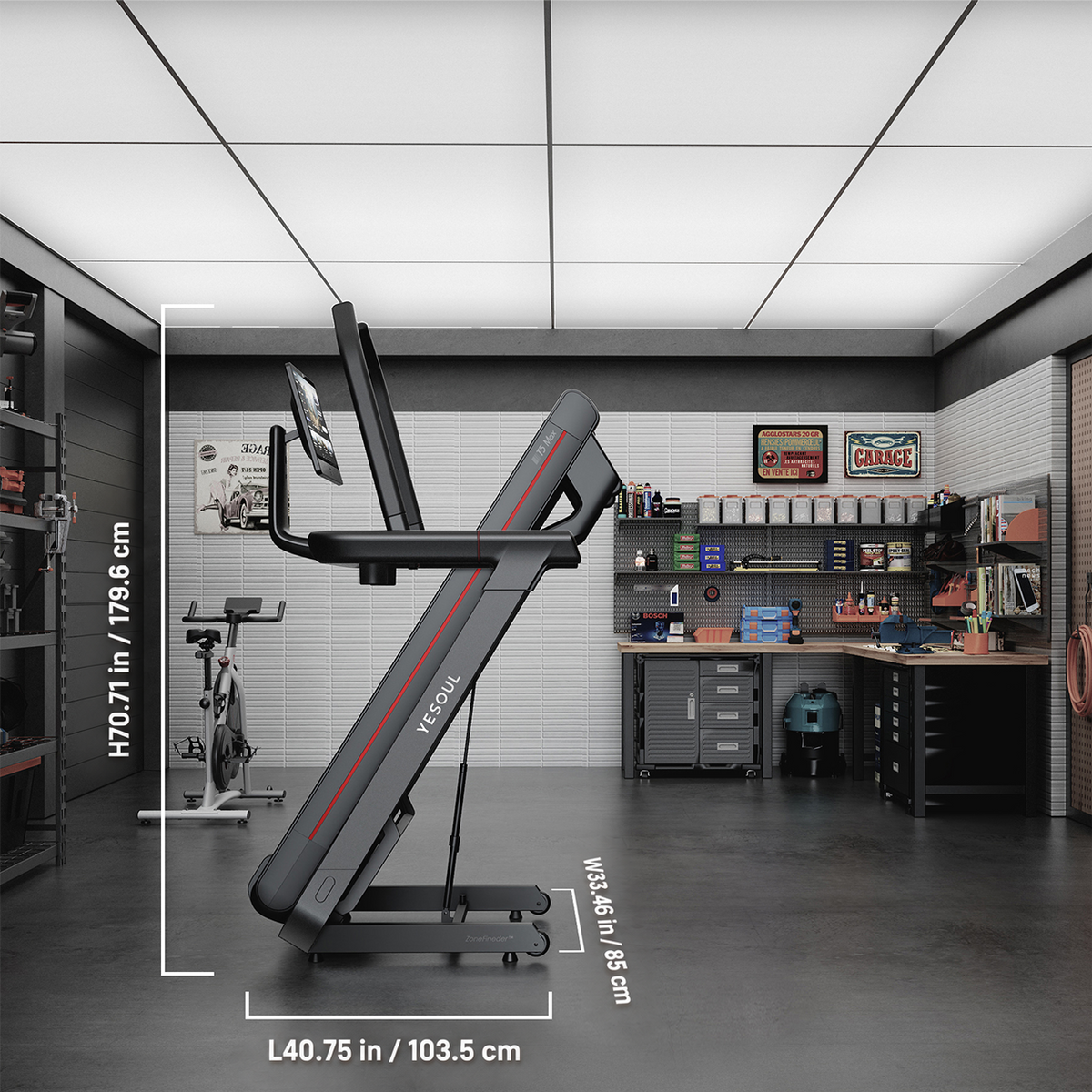 YESOUL T5 treadmill folded in a living room