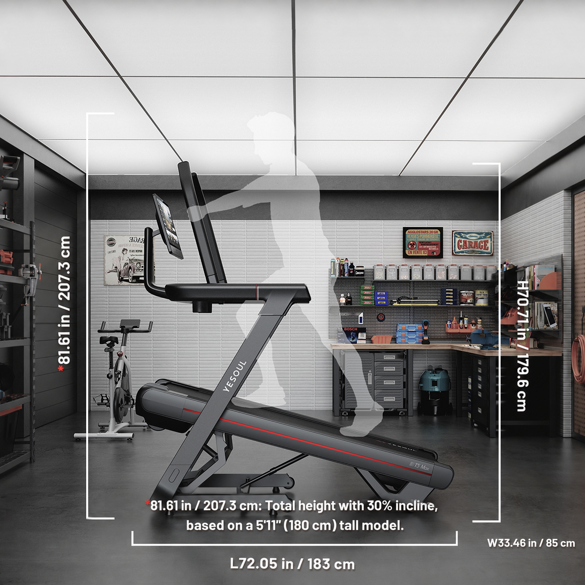 YESOUL T5 treadmill inclined in a living room