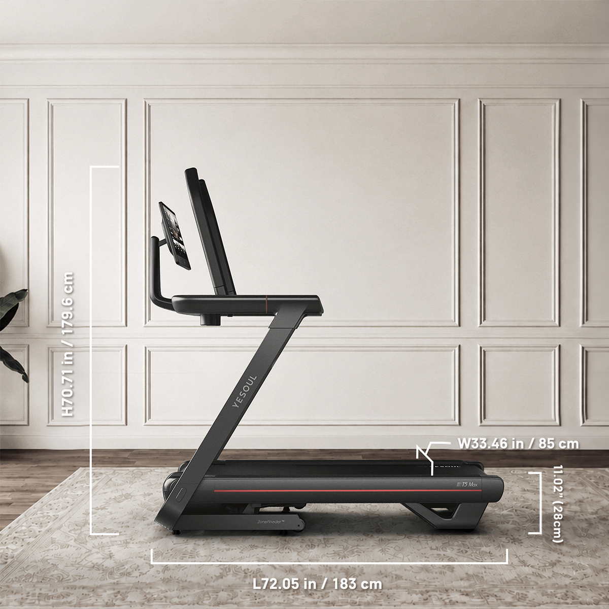 YESOUL T5 treadmill flat in a garage