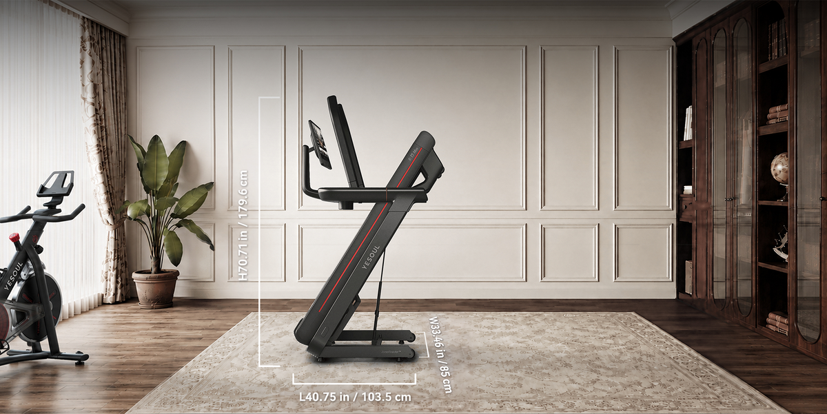 Folded YESOUL T5 in a living room: L40.75 in (103.5 cm), W33.46 in (85 cm), H70.71 in (179.6 cm)